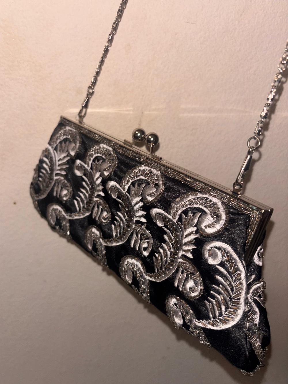 Evening Clutch Bag with Silver Embroidery - Black